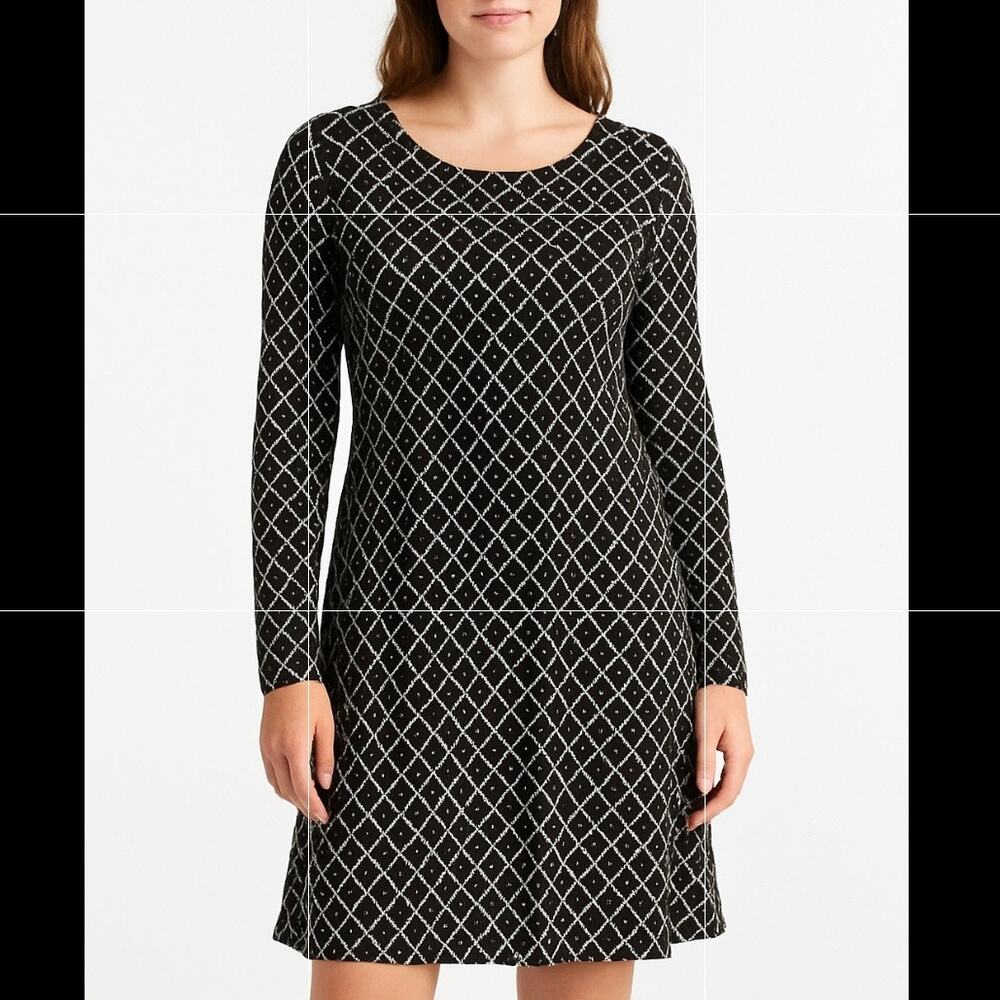 Karen Kane Black Ivory Chain Print 3/4 Sleeve Sheath Dress Women’s Size Large